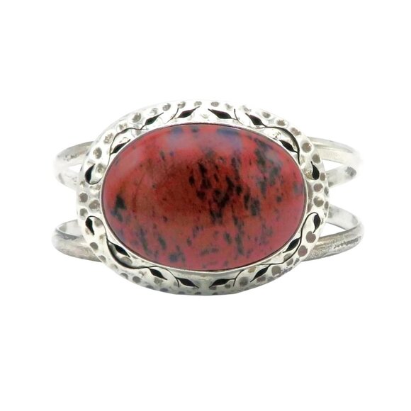 Vintage Sterling Silver Heavy Mexico Southwest Jasper Gemstone Cuff Bracelet - Picture 1 of 9